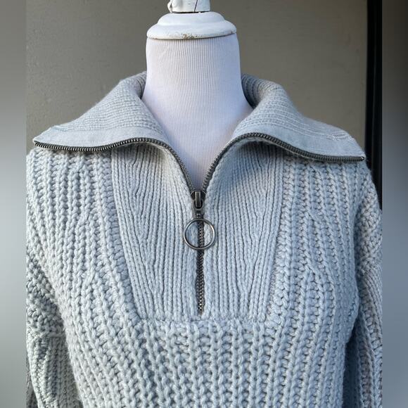 Design History Cable Knit Collar Zip Sweater in Pale Blue, M ☕️ - Picture 10 of 12
